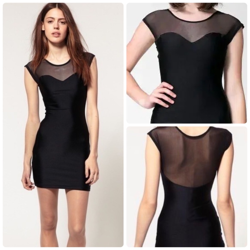 American Apparel Sweetheart Cap-Sleeves Mesh Bodycon Black Mini Dress, Size XS/S